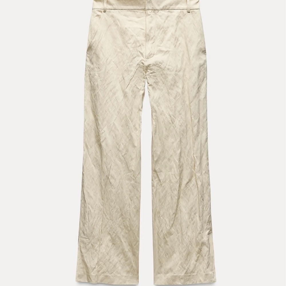 ZARA Wrinkled Satin Straight Pants, SZ S